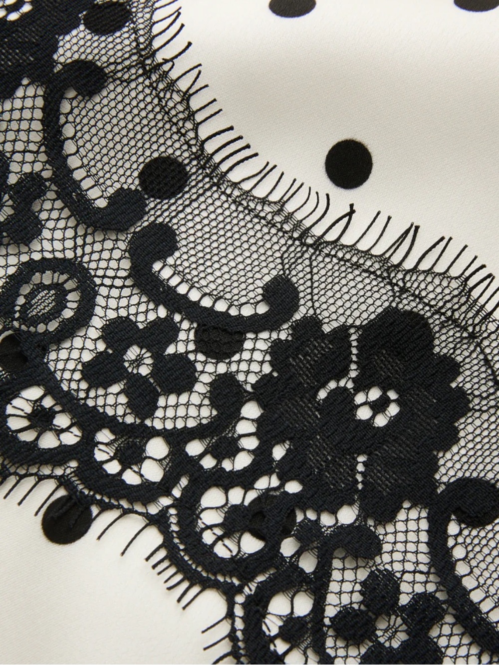 Commense 🖤 Polka Dot Asymmetric Midi Skirt w/ Black Lace Trim - Picture 2 of 3